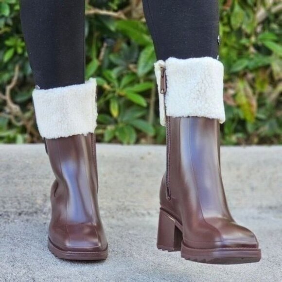 Women's Chunky Block Heel Ankle Boots Brown Color - Picture 3 of 5